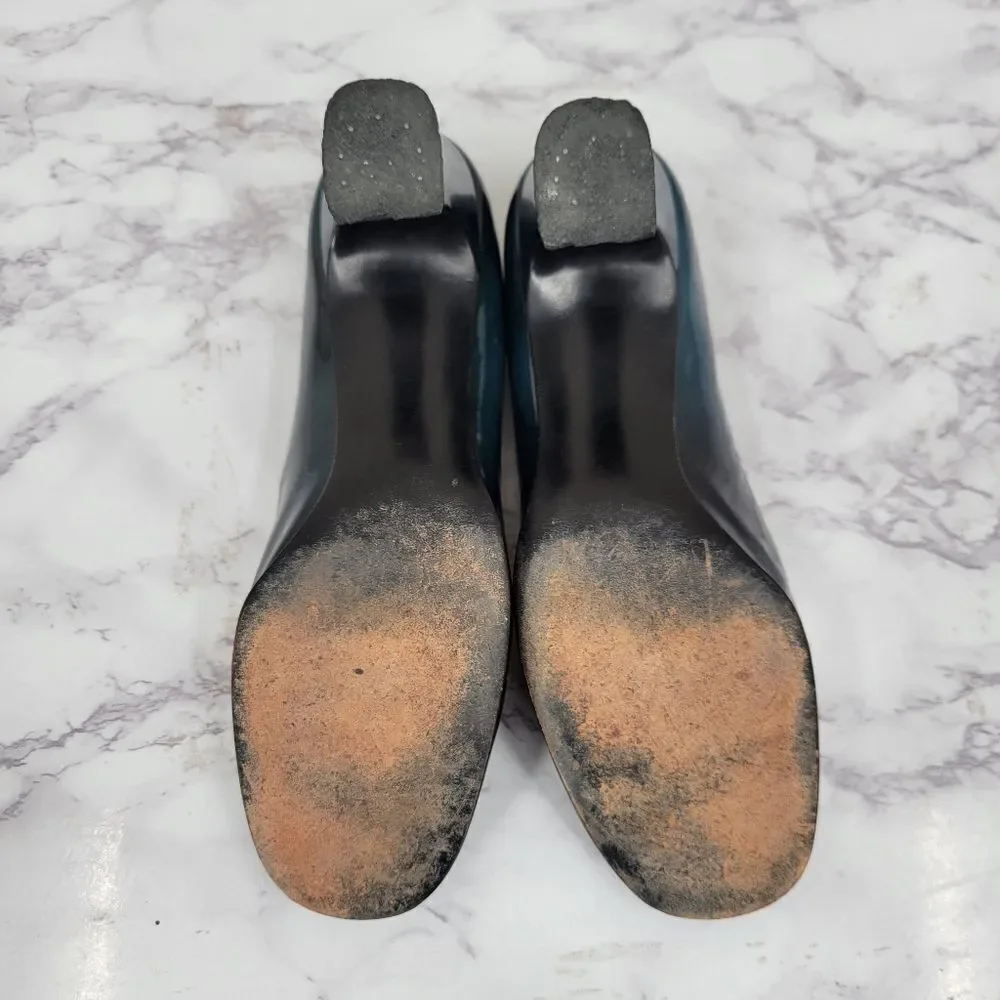 Julianelli Vintage Dark Teal Pumps Capital Avant Garde Style Glam Kitten Heels